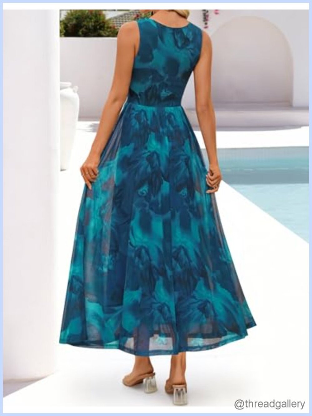 Women's Floral Maxi Dress Sleeveless Tulle Summer Wedding Guest - Picture 4 of 6